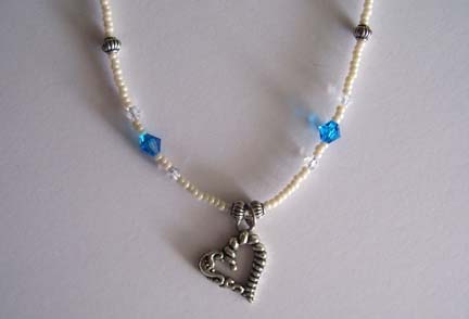Light Blue & Clear Heart Pendant Necklace (close-up)