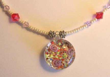 Pastel Colored Round Glass Pendant Necklace (close-up)