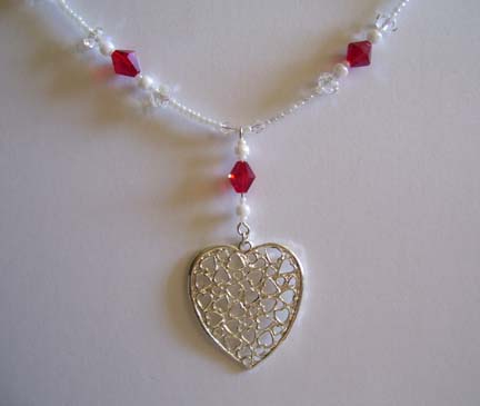 Silver & Red Swarovski Crystal Necklace (close-up)
