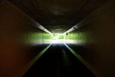 View of the inside of the tunnel of Rt 9 crossing over the Norwottuck Rail Trail