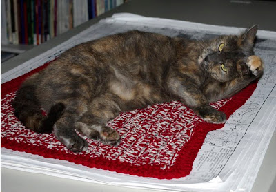 Taz kitty on crocheted security blanket