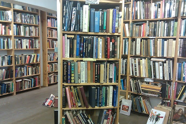 Shelves of books inside the Books on Books Bookstore in North Hatfield, MA