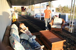 Teisha and Jackson on trailer porch