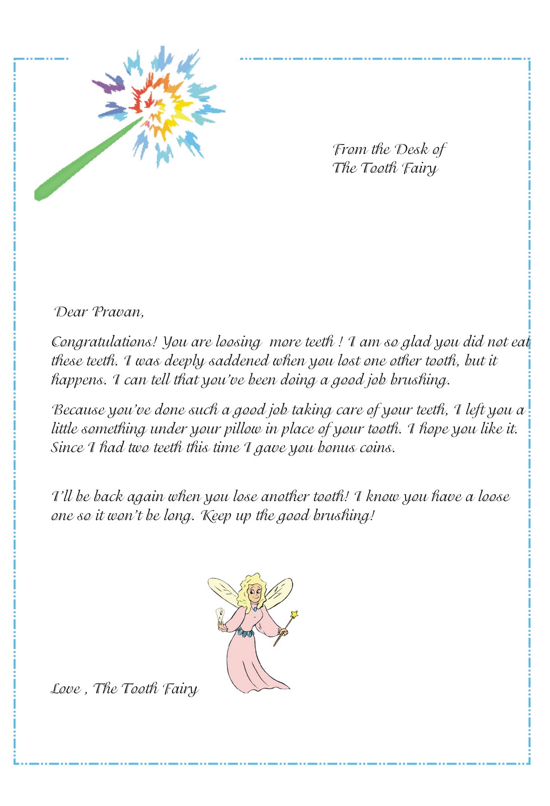 letter from tooth fairy template