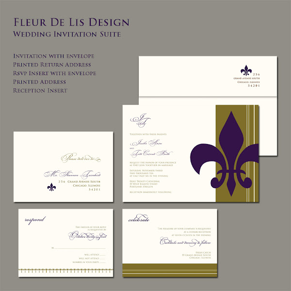 Fleur De Lis Wedding Invitation Suite The Fleur De Lis design is bold and 