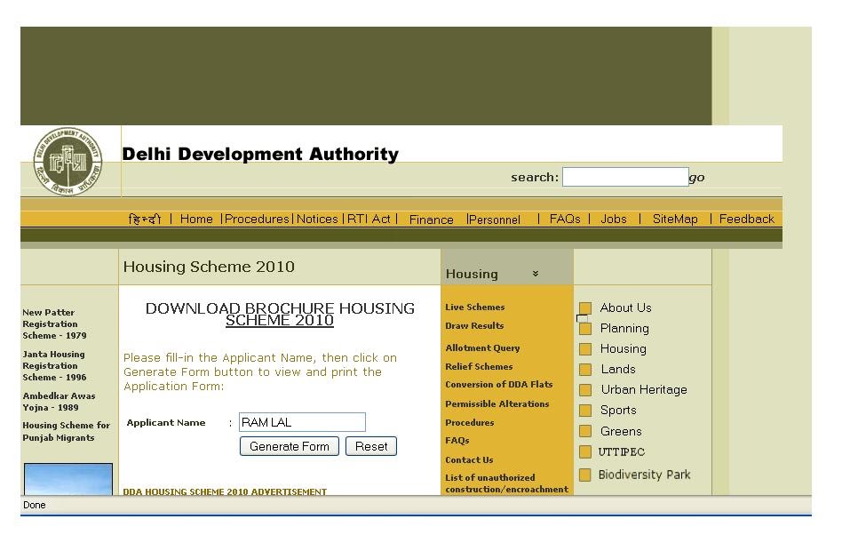 Delhi Development Authority DDA housing scheme 2010 is opens for registration