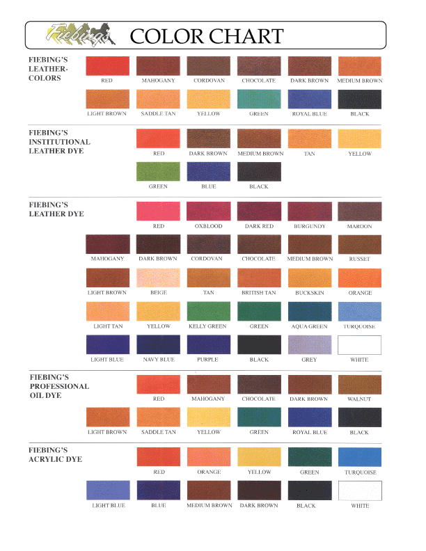 Leather Dye Fiebings Color Chart