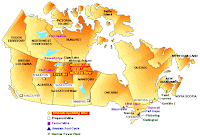 Map of Canadian uranium mines and nuclear facilities