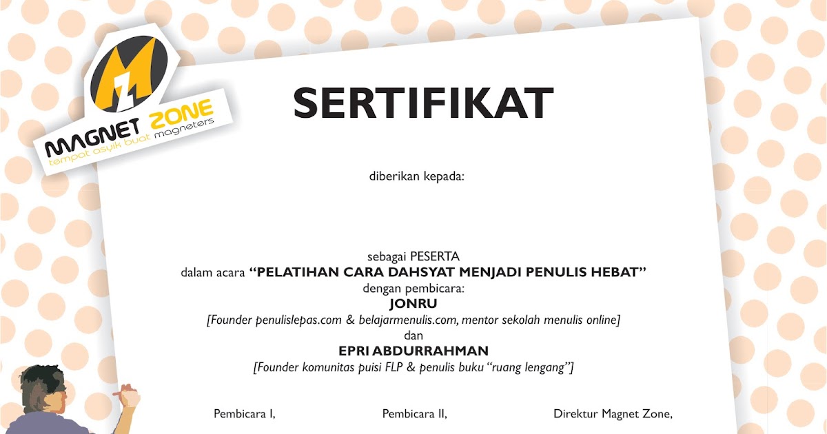 kreativa desain Sertifikat Pelatihan Kepenulisan