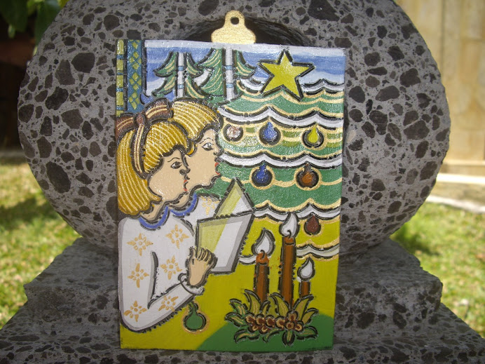 CHILDREN SINGING HYMNS ORNAMENT--ANGELIC CHILDREN.  HANDCRAFTED IN BALI, WAYANG-KULIT STYLE LEATHER