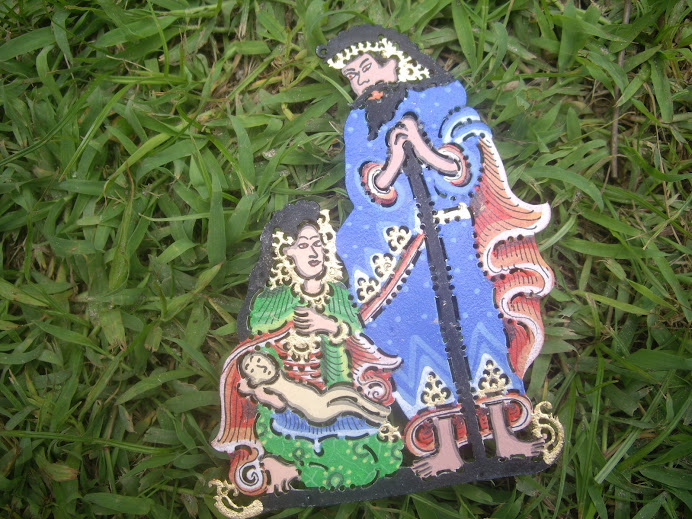 MAGICAL NATIVITY SCENE--THE BIRTH OF JESUS.  HANDMADE AND HAND-PAINTED IN BALI, WAYANG KULIT STYLE