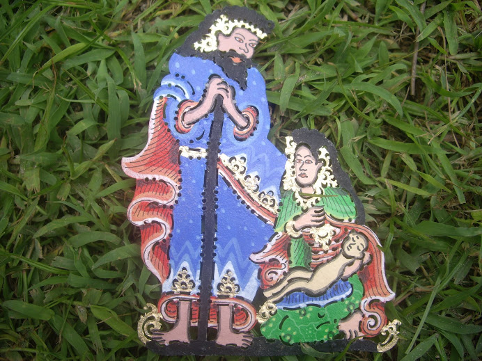 MAGICAL NATIVITY SCENE--THE BIRTH OF JESUS.  HANDMADE AND HAND-PAINTED IN BALI, WAYANG KULIT STYLE