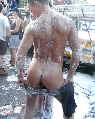 Labels naked soapy foam party boy