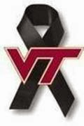 A Black Ribbon Looped for Awareness overwritten with the Virginia Tech symbol VT