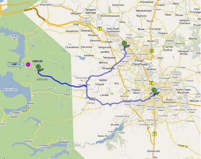 route map - Panduranga Kshetra, Hadshi Temple, Pune