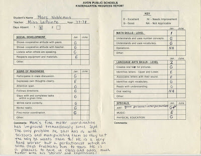 kindergarten report card