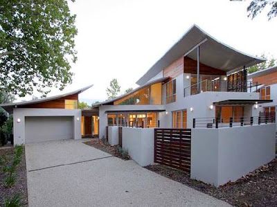 Arquitectura de Casas: Casa doble moderna de techos curvos en Australia.