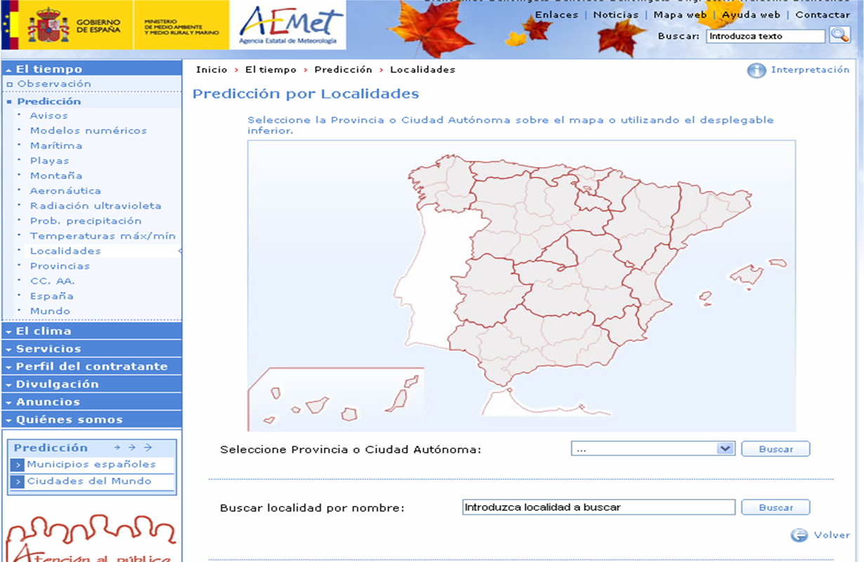 el tiempo por localidades