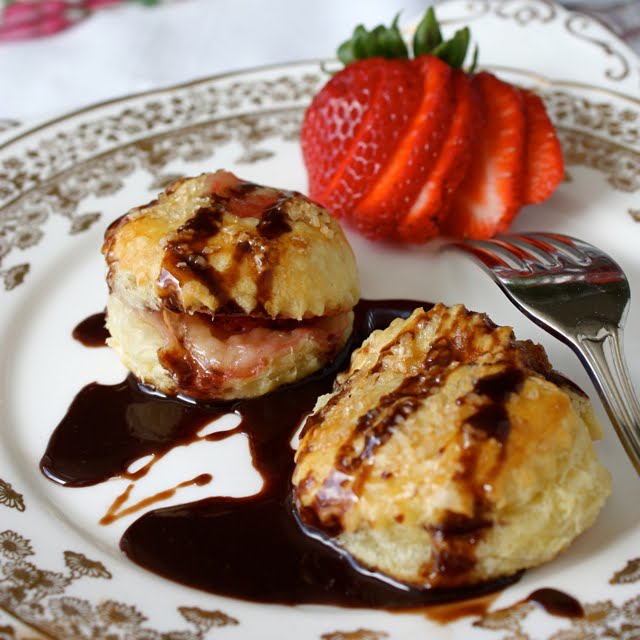 Brie Cheese & Strawberry Puff Pastry "Ravioli" Recipe with Chocolate Sauce Cookin Canuck