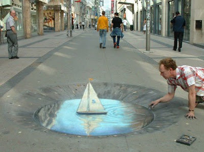 Sidewalk Chalk Sailboat Art