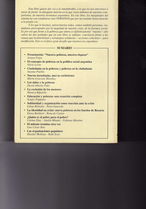 contratapa e índice de Nuestra Pobreza