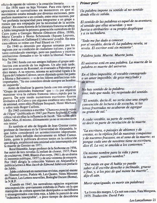 Artículo de David Alberto Fuks. Cronología de Edmond Jabès II