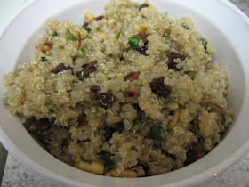 scented quinoa pilaf with raisins, pine nuts, and cilantro, adapted from Wholefood by Jude Blereau