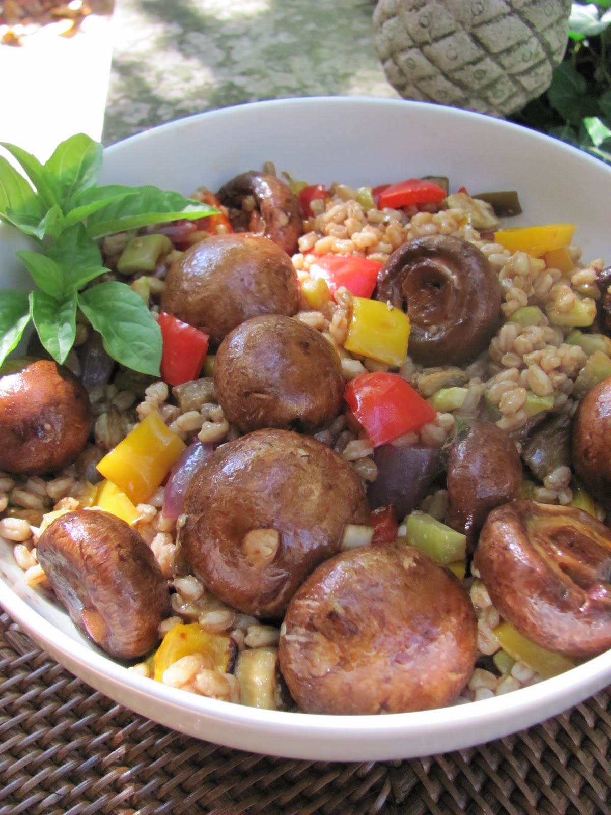 Farro Salad with Roasted Vegetables and Marinated Mushrooms That