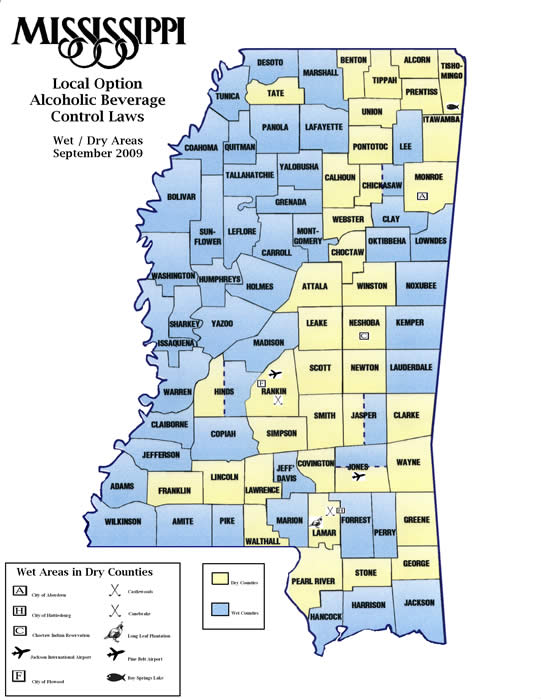 Mississippi Prohibition Mississippi Dry Counties (September 2009)