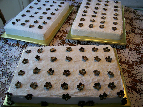 Vanilla Sheet Cakes, Chocolate Fondant Flowers with Gold Petal Dust