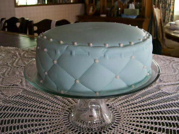 Rose-Scented Geranium Cake & Frosting under Quilted Fondant with Edible Pearls