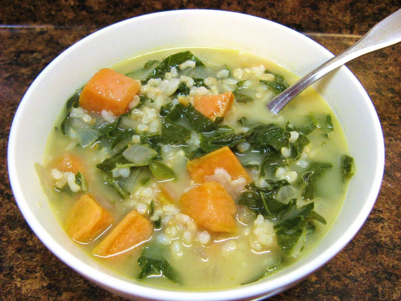 The WellFed Newlyweds Island Kale and Sweet Potato Soup