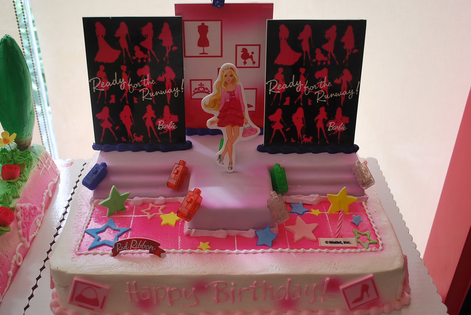 red ribbon barbie cake