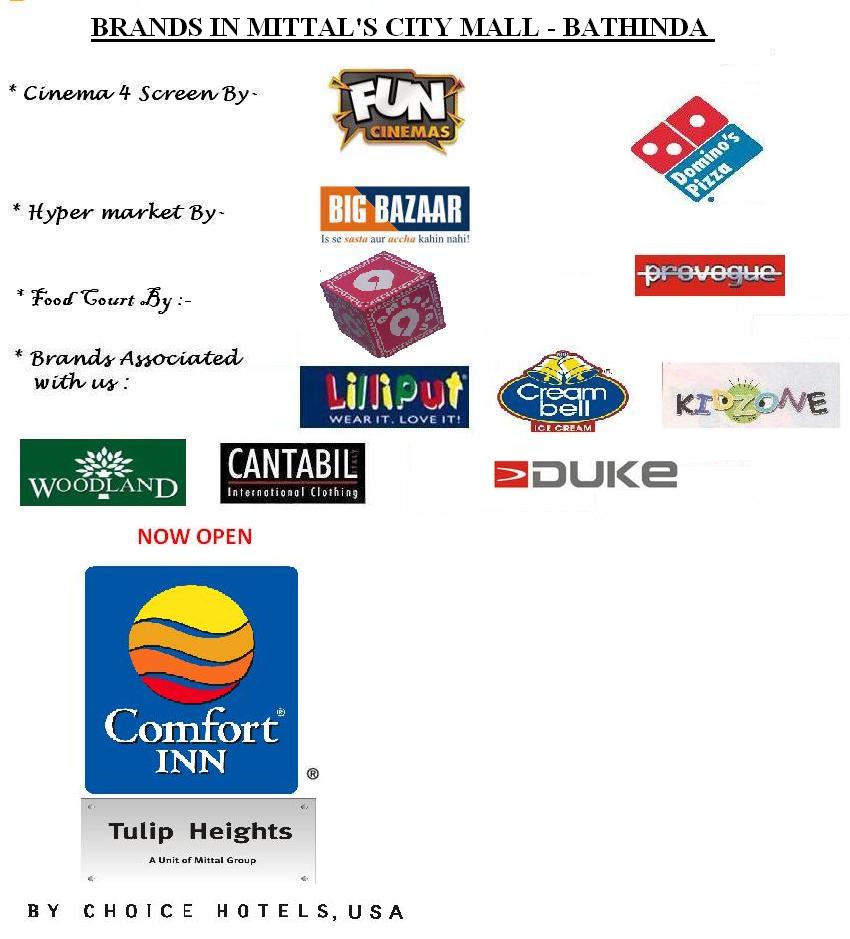 BRANDS IN MITTAL'S CITI MALL-BATHINDA (PUNJAB)