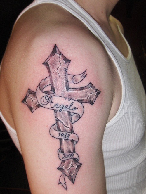 cross tattoos for arms. Angelo Cross Tattoo on Guys Arms