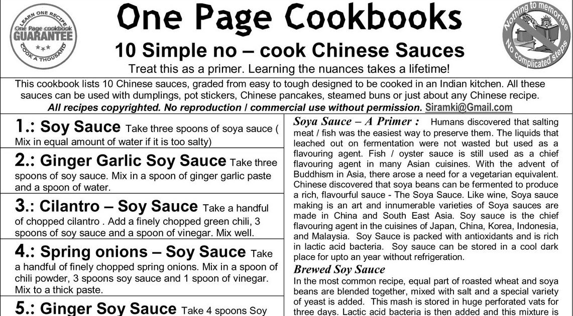 One Page Cookbooks 10 Simple Chinese Sauces