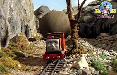 Boulder thundered past Thomas and friends Rusty the tank engine on the lower Mountain pathway route