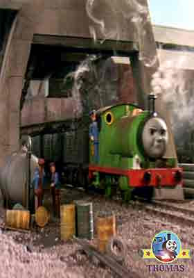 Percy the tank engine loading muddy troublesome trucks at cranky and Salty the train Brendam docks