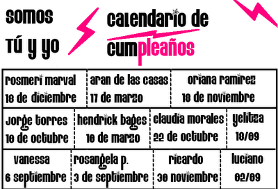 Calendario - Somos Tú Y Yo