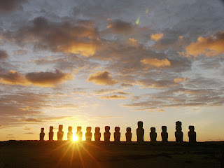 Moais at Dawn, Ahu Tongariki, Easter Island, Chile Wallpaper