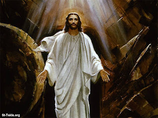 Jesus Resurrection on the Easter day in white dress glowing background sexy gallery