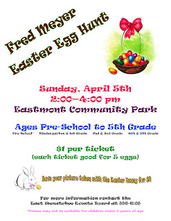 Fred Meyer Easter Egg hunt invitation on Sunday, Apr 5th 2p.m to 2 p.m in Eastmont Community park, Ages Pre-school to 5th Grade, nice picture with cute bunny and golden egg sexy gallery