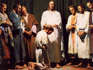 Jesus Christ ordain(ordaining) his Apostles and blessing for peace - Apostle at Jesus Christ's feet hot picture