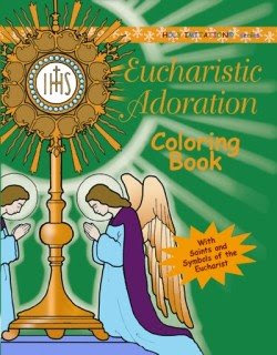 Eucharistic Adoration coloring book cover page with two angesl for children sexy photo