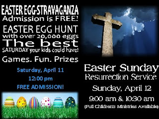 Easter Sunday 2009 invitation for Easter egg hunt with 20,000 eggs for kids and Easter Sunday resurrection service sexy photo