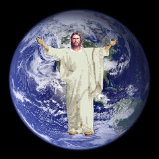 Lord Jesus Christ calling and saves the people of the world with Globe background(Jesus on Globe) in the planet universe drawing art picture