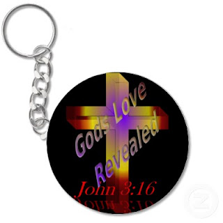 Gods love revealed John 3:16 verse with black background on key chain photo