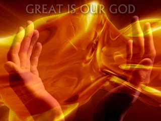 Great is our god gold color background with raisen praying hands pic