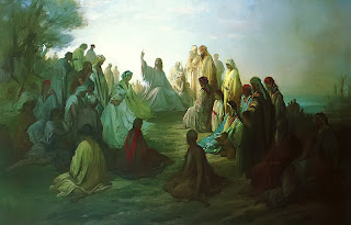 Jesus Christ teaching the sermons to the people on the mount color drawing art picture