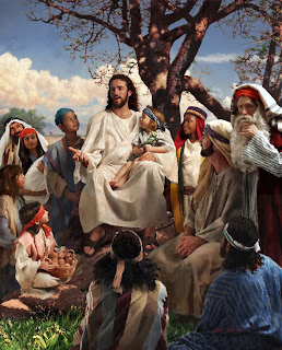 Jesus Christ teaching the sermons to the children(kids) under the tree photo